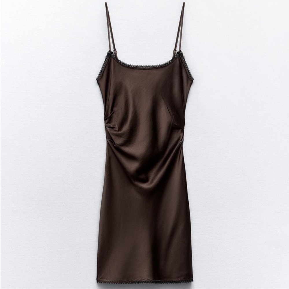 Zara Brown Satin Mini Dress